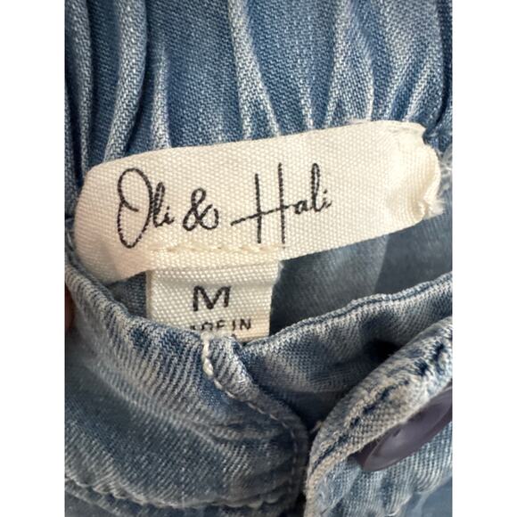 Oli & Hali Pants Large Wide Leg ankle ties Chambray Tencel waist 30" medium - Picture 7 of 15